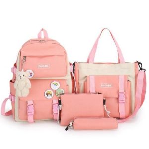 5 Pcs Set Women Laptop Backpack Canvas School Bags For Teenage Girls Kawaii College Student Kids Book Bag Rucksack 2022 Fashion