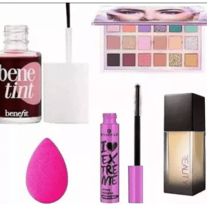 Eyeshade Kit Lips and Cheeks Bene Tint Mascara, Huda foundation and Beauty Blender Deal