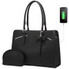 LOVEVOOK Laptop Tote Bag for Women, Waterproof PU Leather Work Computer Satchel Bags 15.6 Inch Briefcase Bag with USB Charging Port Office Shoulder Messenger Purse 2pcs Set, Navy - Image 2
