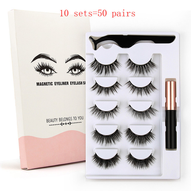 Wholesale 5 Magnet False Eyelashes 10 Sets Magnetic Lash Eyeliner Cosmetic Eye Makeup Kit
