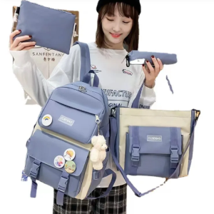 4 Pcs Set Kawaii Backpack For Student School Bags For Teenager Girls Schoolbag Book Bags Pencil Case Women Travel Backpack Tote