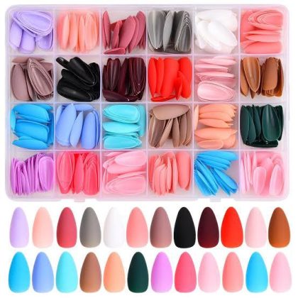 24 Colors Matte False Nails, 576 Pcs Press on Nails Medium Length, Oval False Nails for Women Girls, Artificial Fake Nails, Full Cover Color Coffin Nail Tips for Nail Art DIY