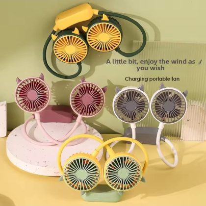 USB Rechargeable Wearable Portable Neckband Double Fan Personal Neck Fans