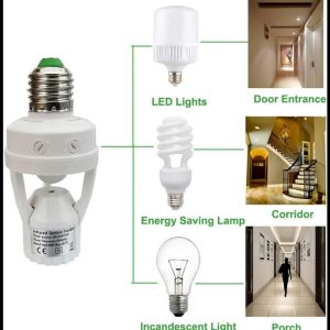 Motion Sensor Bulb Holder Light Socket, Screw Light Bulb 360° Holder LED PIR Infrared Motion Sensor Lamp Switch Socket with Adjustable Button