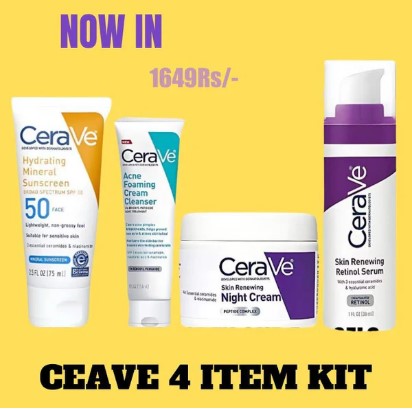CeraVe 4-Piece Skincare Deal – Night Cream + Retinol Serum + Acne Cleanser + Mineral Sunscreen