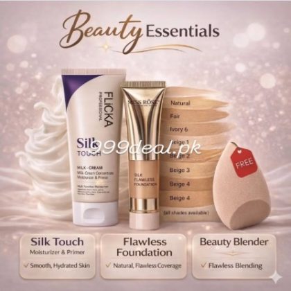 Flicka Silk Touch Primer + Moisturizer & Miss Rose Foundation with Free Soft Puff