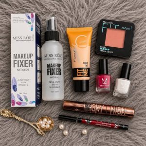 Professional Makeup Essentials Set – Makeup Fixer, Blush, Flushing Tint, Mascara, Eyeliner & Nail Polish