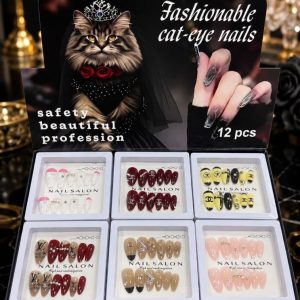Fashionable Cat Eye Press-On Nails 12 Pcs | Artificial False Nails
