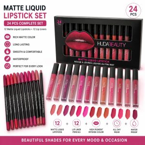 24-Piece Matte Liquid Lipstick & Lip Liner Set – 12 Lipsticks + 12 Lip Pencils