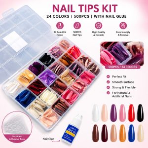 576PCS Nail Tips Kit 24 Colors with Glue | Buy Online Pakistan