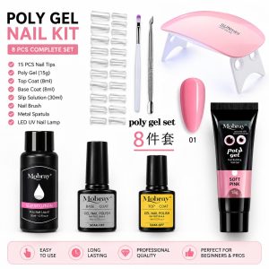 8-Piece Poly Gel Nail Extension Kit with LED UV Lamp, Nail Tips & Gel Set